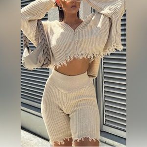 2pc beige comfy fringe set